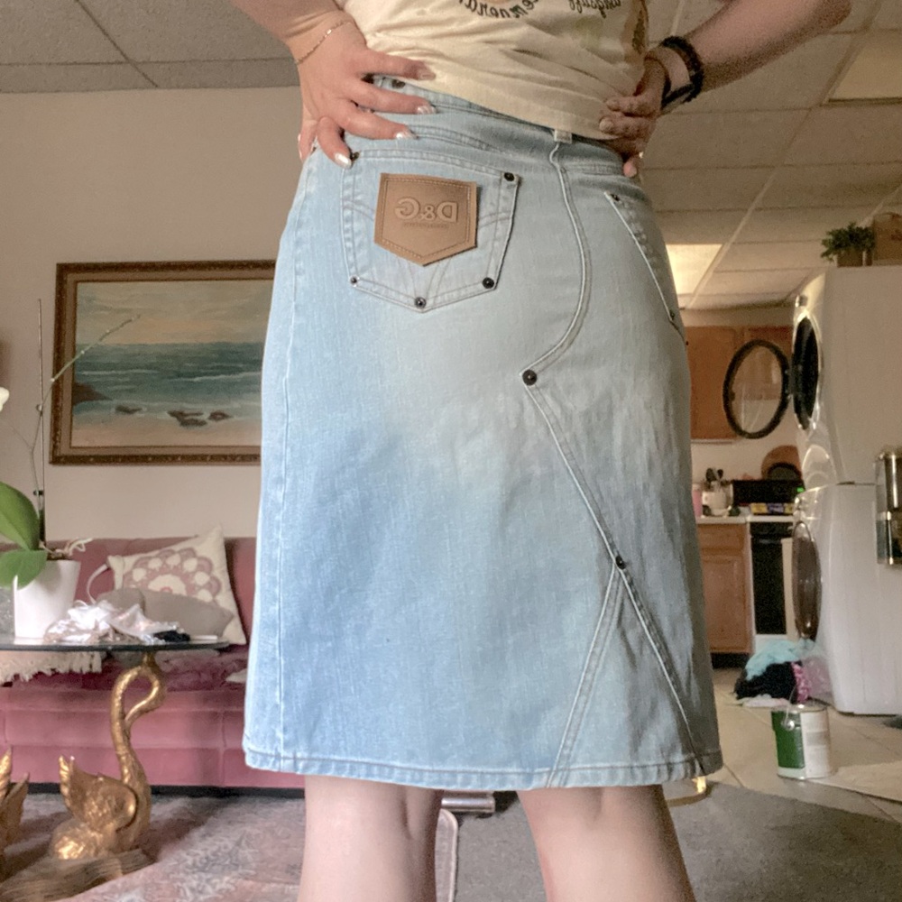 Vintage D&G Dolce & Gabbana Light Wash Denim Rivet Skirt